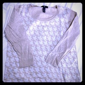 🍍Gap cream white houndstooth 3/4 sleeve knit top